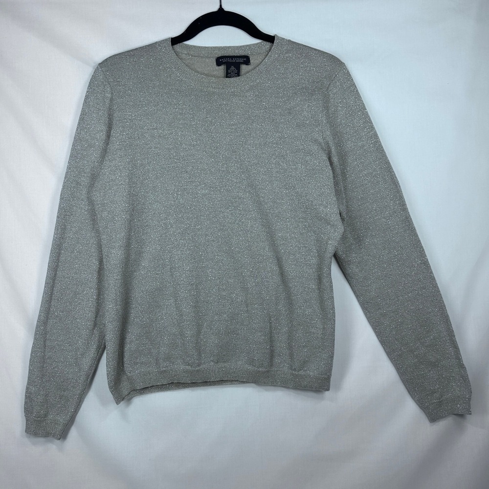 Banana Republic Fine Italian Merino Silver Metallic Crewneck Sweater  Women's XL